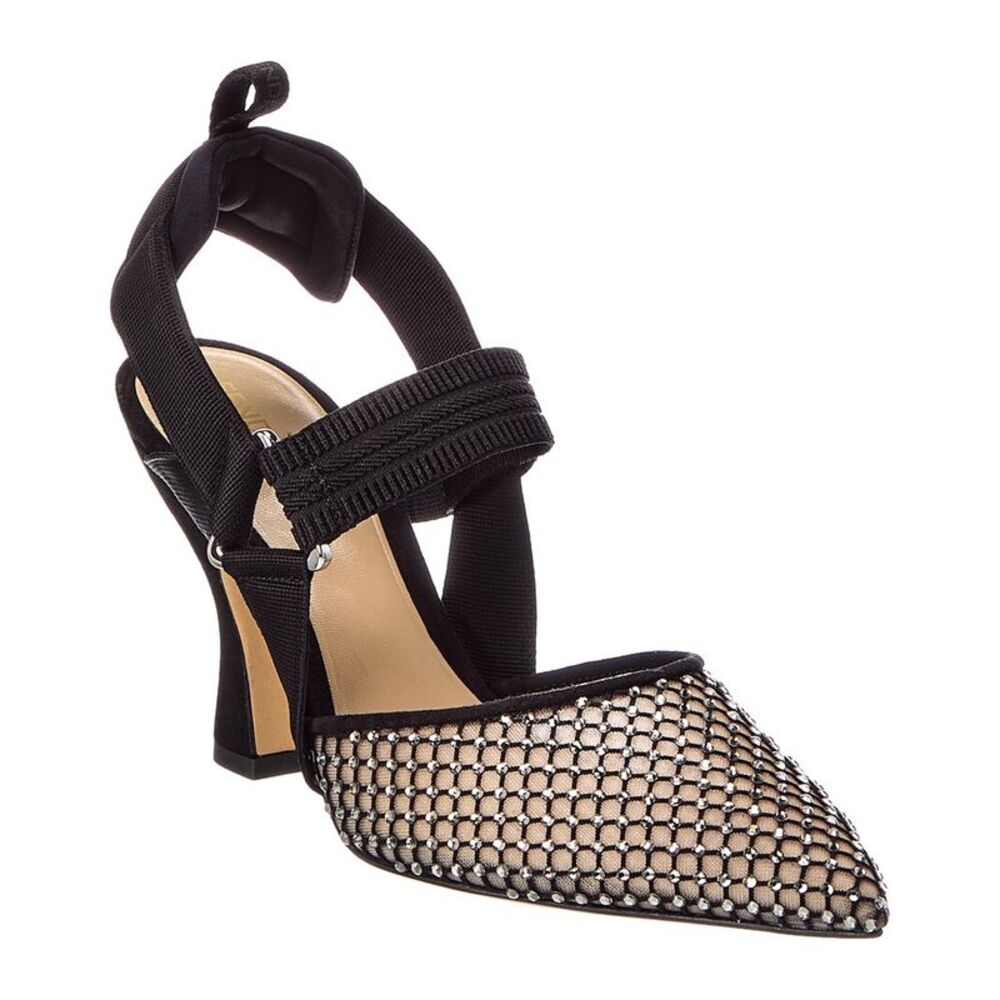 Fendi Colibri Mesh & Suede Slingback Pump, Black